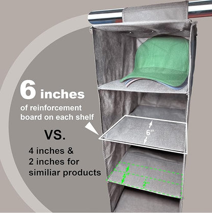 Perfect Curve 11-Pocket Hanging Baseball Hat Organizer - Gray Hat Storage Rack for Closet, Holds Up to 100 Caps. Also store shoes or sneakers or towels. Multiple uses.