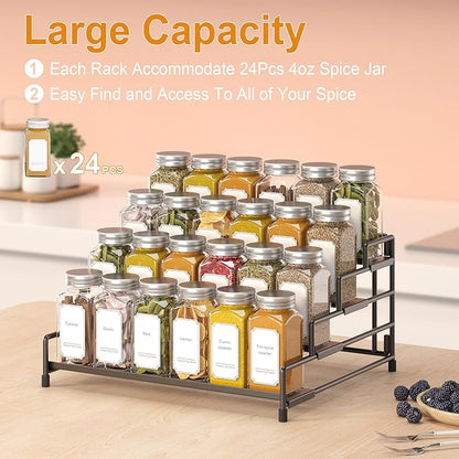 RUILALIFE 4-Tier-Spice-Rack-Organizer-for-Cabinet, Adjustable Depth Spice Holder Shelf For Countertop Pantry Cupboard, Metal Tiered Seasoning Organizer,Display Shelf Riser (Black-2 Pack)