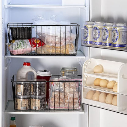 6 Pack Freezer Organizer Bins - Stand up Freezer Organizers for 16 Cu.Ft Upright Freezer, Easily Get Food Improve Air Circulation, Wire Storage Baskets, Black