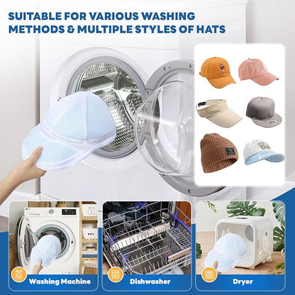 Upgraded Hat Washer Cage with Mesh Bag and Chenille Microfiber for Baseball Caps - Durable Hat Cleaner for Washing Machine, Prevents Deformation, Fits Adult & Kids Caps, White 1 Pack