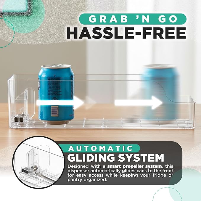 Oizeir Automatic Food Storage Organizer - Clear Pantry Organizer With Automatic Dispenser For Refrigerator - Drink & Food Holder For Fridge - Organizing Rack Kitchen & Pantry (Large) (1-Pack)