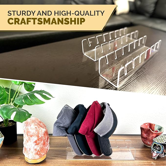 iNNOVANT Baseball Cap Stand, 2 Pcs Acrylic Hat Organizer for 14 Baseball Caps, Hat Racks for caps Display and Organizer for Bedroom, Closet, Dresser, Office (Clear x 2)