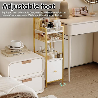 Makeup Organizer Storage Cart with Drawers, Large Floor Makeup Skincare Organizers, Rolling Makeup Cart Vanity Organizer Cosmetics Display Cases Holder for Nail Polish Brush Hair Tool（Gold）