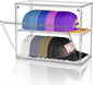 Clear Hat Box Storage, Baseball Cap Organizer for Baseball Caps, Hat Acrylic Display Case with Removable Compartment, Plastic Stackable Hats Holder Organizer Box with Magnetic Lid, 1 Pack