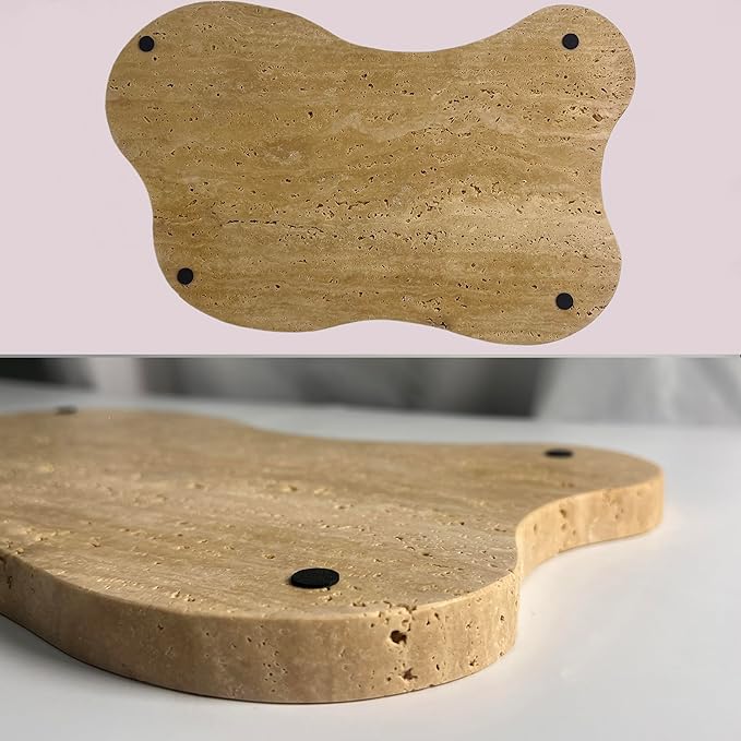 Cloud Shaped Travertine Vanity Tray, 13.3 x 8.3 Inch Natural Stone Decorative Catchall Tray for Bathroom Countertop, Beige Marble Jewelry Dish Perfume Tray for Coffee Table Dresser Nightstand