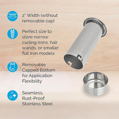 Docking Drawer 2.0" Canister for Hot Tools, Hair Dryer, Curling Iron, and Flat Iron Holder Tube RIng Capped Stainless Steel
