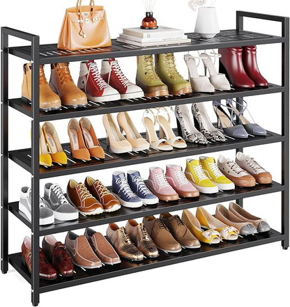 5-Tier Shoe Rack, Large Capacity Metal Free Standing Shoes Rack, Sturdy and Durable Shoe Organizer, Shoe Shelf for Closet, Entryway, Bedroom, for 28-30 Pairs, 42.1" W x 9.8" D x 35.4" H, Black