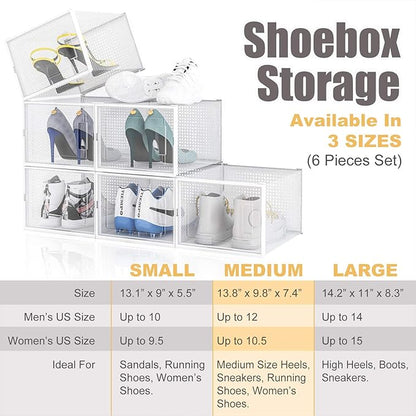 AJP Distributors 6 Collapsible Stackable Shoe Organizer Racks for Closets and Entryway Shoes Storage Cabinet Storage Bins Men Women Kids Guest Sneakers Clear Plastic Boxes Lids Small Medium Or Large