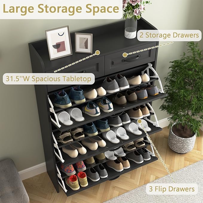 VERYKE Shoe Storage Cabinet for Entryway with 3 Flip Drawers and 2 Top Drawers,Large Shoe Rack Organizer Cabinet for Closet,Hallway