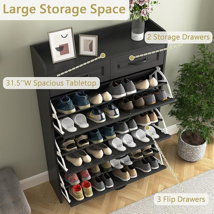 VERYKE Shoe Storage Cabinet for Entryway with 3 Flip Drawers and 2 Top Drawers,Large Shoe Rack Organizer Cabinet for Closet,Hallway
