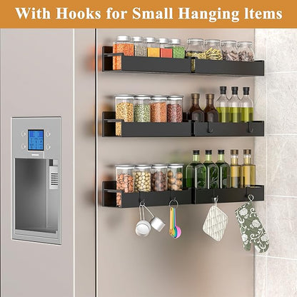 HuggieGems 6 Pack Magnetic Spice Rack Organizer for Refrigerator and Oven, Matt Black Fridge Organizers and Storage for Kitchen