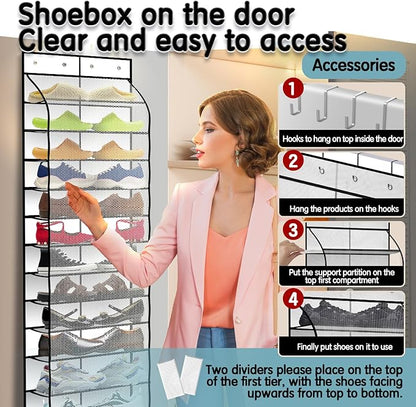 Kotkn Over The Door Shoe Organizer with 12 Large Breathable Pockets - Durable Hanging Storage for the Entire Family's Shoes (White)