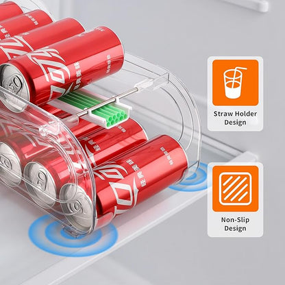 Soda Can Organizer for Refrigerator, Drink Organizer for Fridge, 2 Pack Automatic Rolling Can Dispenser Holder, Organize 11 Pcs Standard Long Cans