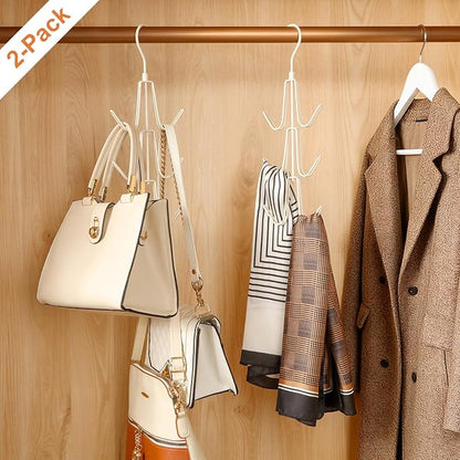 TOPIA HANGER Purse Hanger Organizer for Closet, 2-Pack Handbag Organizer Hanger, 360°Swivel Metal Purse Hooks, Bag Rack, Belt Organizer, Tie Rack, Scarf Hanger, Bag Storage Organizer, Ivory White