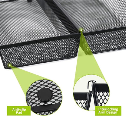 Neudeco Drawer Organizer - 5 Pack Metal Mesh Silverware Tray with Interlocking Design, 5 Compartment Cutlery Organizer for Kitchen Utensils, Black (15x6.2x2 inches)