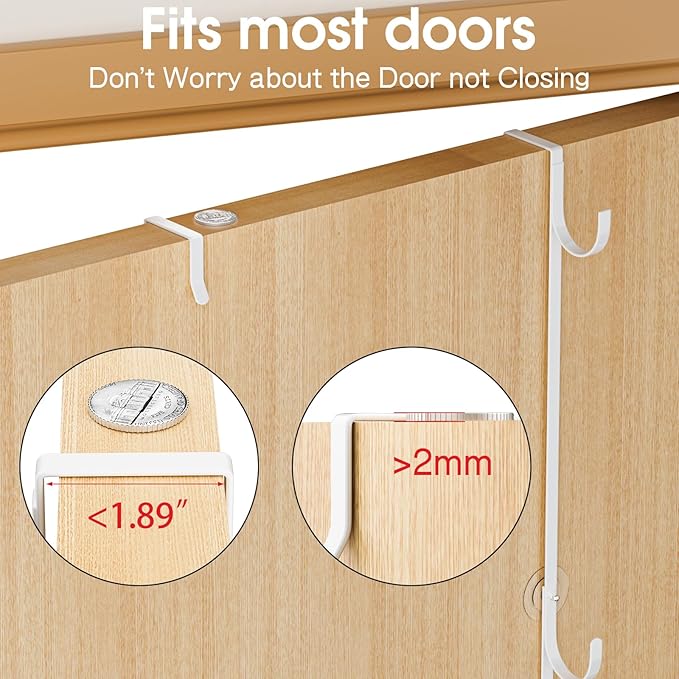 Over Door Hat Rack,2 Pack Hat Organizer with 6 Hooks and 4 Anti-Shake Adhesive Pads,Baseball Hat Organizer Holds Up to 30 Hats, Hat Storage for Door, Bedroom,Closet （White）