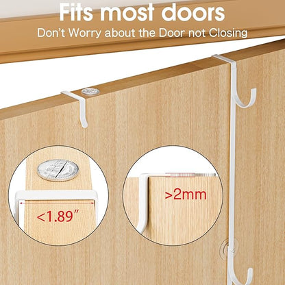Over Door Hat Rack,2 Pack Hat Organizer with 6 Hooks and 4 Anti-Shake Adhesive Pads,Baseball Hat Organizer Holds Up to 30 Hats, Hat Storage for Door, Bedroom,Closet （White）