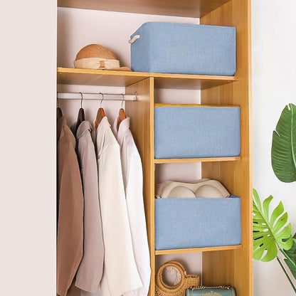 Storage Bins with Sturdy Cotton Handles(1 Pack), Fabric Storage Baskets for Organizing use for Office & Home, Book, Clothes, Toys, Closet Boxes (Small, Blue, 12.2x8.3x6.3 inches)