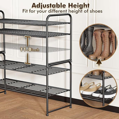 SUFAUY 2-Tier 33" Wide Shoe Rack, Closet Metal Shoe Rack Organizer Heavy Duty, Stackable, Black