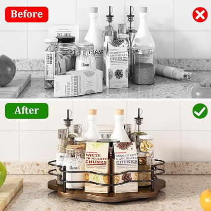 12" Lazy Susan Turntable Organizer,Round Wooden Lazy Susan Organization and Rotating Spice Rack for Dining Table,Pantry,Kitchen Countertop,Vanity,Cupboard and More.Heightened Version