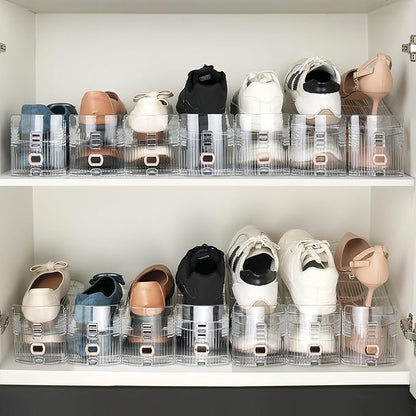Yes!Fresh Shoe Slots Organizer, Adjustable Shoe Rack Stacker Storage Space Saver, Three Deck Shoe Rack Holder for Closet Organization (Clear, 12 Pack)