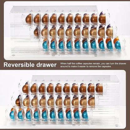3 Layers Clear Acrylic Coffee Pod Drawer for Nespresso Vertuo 60 Pod Double Sided Pull Out Organizer