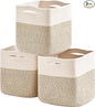 11 Inch Cube Storage Bins, 11x11 Organization Bins for Cube Organizer, Square Cloth Storage Cubes, Woven Storage Baskets for Shelves, Toy Baskets Storage Kids, Off White & Brown (Pack of 3)