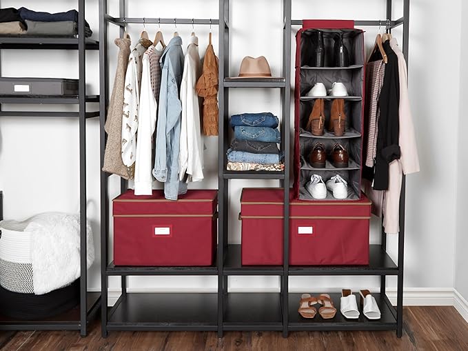 Covermates Keepsakes Hanging Closet Organizer – Heavy Duty Vertical Wardrobe Storage Shelves for Sweaters, Handbags, and Shoes – Acid-Free Interior Lining, Scarlett Red