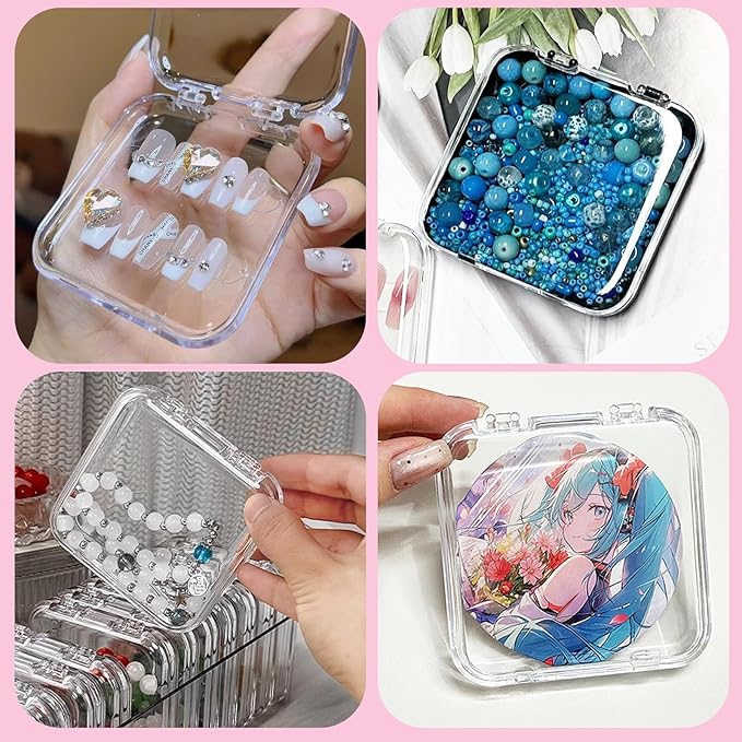13 Pcs Clear Press On Nail Storage Box with Container, False Nail Case Organizer Press On Nail Packaging Box Nail Display Case with Double Sided Tape for Nail Art Home Salon Nail Business Supplies