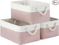 Storage Baskets for Shelves 13.8x9.8x6.7 Inch, Foldable Fabric Storage Bins with Handles, Small Storage Baskets for Organizing Closet, Office, Home Organization (3-Pack, White&Pink)