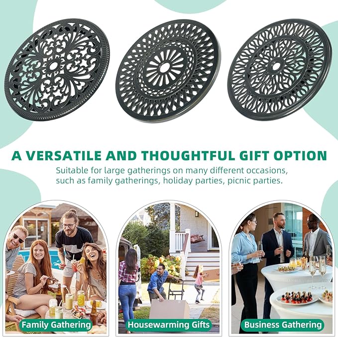 VIVIJASON 24" Cast Aluminum Lazy Susan Turntable, 360° Rotating Display Tray with Silent Bearings, Round Table Top Swivel Serving Plate with Umbrella Hole for Outdoor Dining Table, Elizabeth Style