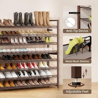 Metal Shoe Rack,Large 8 Tier Shoe Organizer, Heavy Duty Metal 4-Tier Stackable Shoe Storage Vertical Shoe Rack for Closet Front Door,Entrance,Entryway,Garage,Up to 50 Pairs,Bronze