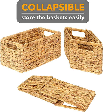 SpaceAid 8 Pack Wicker Basket, Storage Baskets for Organizing, Woven Rattan Basket with Handles for Shelves, Water Hyacinth Large Cube Organizer Storage Bin, 13x8.2x7 inch, Natural