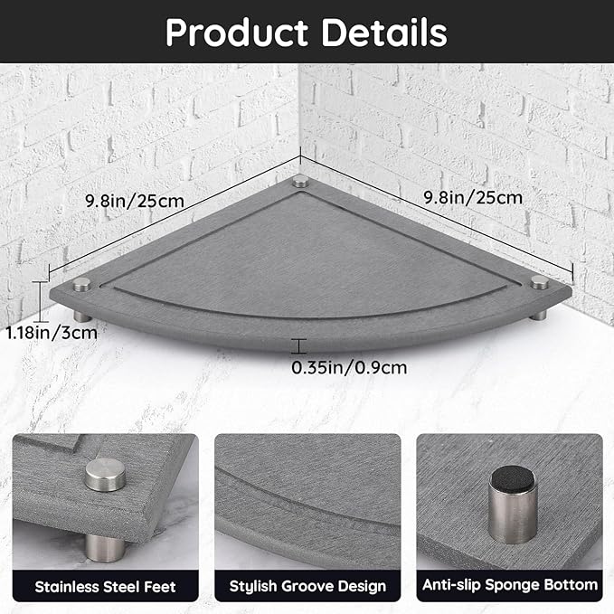 Segbeauty Water Absorbing Stone Drying Tray, 9.85in Quick Dry Diatomaceous Earth Corner Countertop Organizer, Corner Sink Shelf Tray for Bathroom Counter, Fast Drying Stone for Kitchen Counter