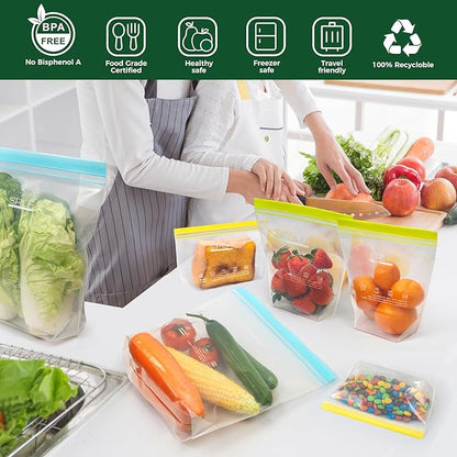 SPLF 12 Pack Reusable Sandwich Bags Dishwasher Microwave Safe, BPA Free Extra Thick Leakproof Reusable Food Storage Bags, Silicone Free Containers for Meal Prep, Fridge Kitchen Organization