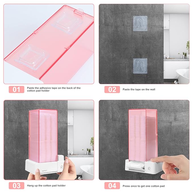 Automatic Cotton Pad Holder, Square Press Out Cosmetic Cotton Makeup Removers Pad Holder, Makeup Cotton Organizer Container Dispenser Storage Display Rack(Pink)