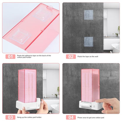 Automatic Cotton Pad Holder, Square Press Out Cosmetic Cotton Makeup Removers Pad Holder, Makeup Cotton Organizer Container Dispenser Storage Display Rack(Pink)