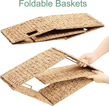 eHemco Extra Large Woven Hyacinth Wicker Storage Baskets with Iron Wire Frame, 16.1"x12.6"x9.5", Natural, Set of 6