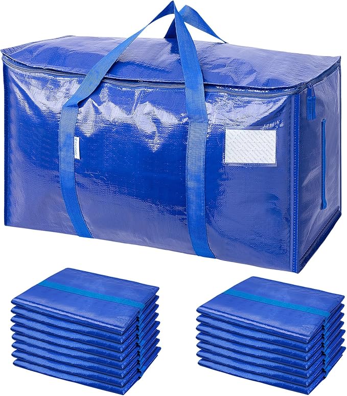 TICONN 16 Pack Extra Large Moving Bags Heavy Duty with Zippers & Carrying Handles, Durable Storage Bags Moving Boxes for Closet Organizers and Storage (16 Pack, Blue)