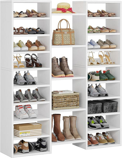Little Tree 14-Tier Shoe Rack, Freestanding Tall Shoe Shelf, White Wooden Shoe Storage Cabinet with 22 Open Cubbies, 46 Pairs Wide Entryway Shoe Organizer Shoe Cabinet for Living Room, Bedroom