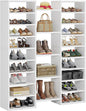 Little Tree 14-Tier Shoe Rack, Freestanding Tall Shoe Shelf, White Wooden Shoe Storage Cabinet with 22 Open Cubbies, 46 Pairs Wide Entryway Shoe Organizer Shoe Cabinet for Living Room, Bedroom