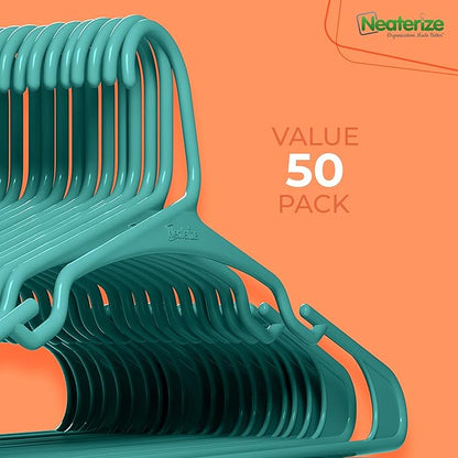 NEATERIZE Clothes Hangers Plastic 50 Pack for Adults - Plastic Hangers, The Perfect Coat Hanger and Space Saving Clothes Hangers for Closet, Percheros Ganchos para Colgar Ropa Hangars - Hangers