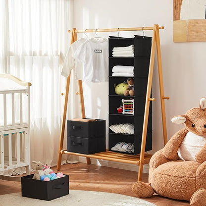 MAX Houser 6 Tier Shelf Hanging Closet Organizer, Closet Hanging Shelf with 2 Sturdy Hooks for Storage, Foldable (Black)