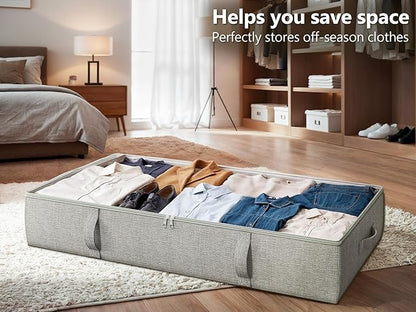 TidyCorner 2-Pack Under Bed Storage Containers, 8 Inches Tall Underbed Clothes Storage Organizer Bin with Sturdy Sidewalls/Bottom, Under the Bed Storage Bags 2 Storage Bins, Light Grey
