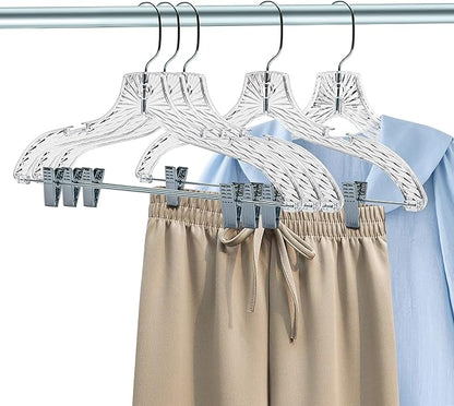 Quality Clear Plastic Skirt Hangers - 96 Pack Crystal Cut for Skirt, Pant, Dress, Suit, Coat Hangers Heavy Duty & Nonslip Design Adjustable Clips, Swivel Hook, 17" inch
