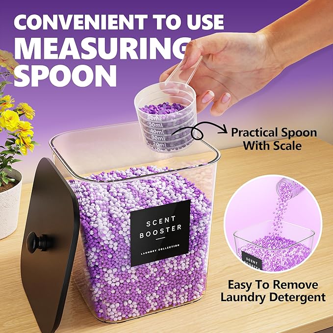 4 Pack Laundry Pods Container, Clear Laundry Room Organization Containers Essentials, Large Detergent Powder Storage Containers Black Wooden Lids & Labels Signs, Home Acrylic Laundry Pods Holder