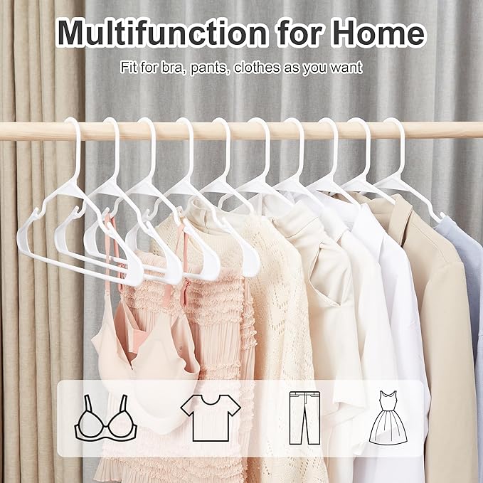 VECELO 25 Pack Plastic Hangers-Clothes Hangers Set with Shoulder Non Slip Notches for Closet Space Saving-Heavy Duty Coat Hanger,White