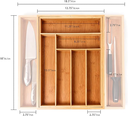 BergHOFF Bamboo 8-Slot Expandable Flatware Organizer, Expand between 12.75" to 18.5