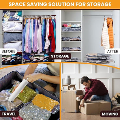 Vacuum Storage Bags,8 pack with Hand Pump .(2 Jumbo,2 Large,2 Medium,2 Small) Space Saving solution for Storage,Travel,Moving purposes.
