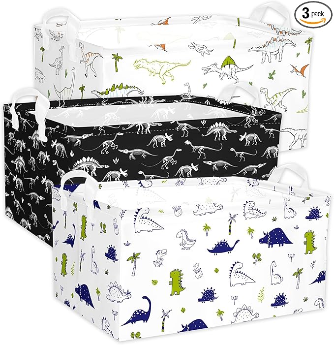 Boy Dinosaur Storage Basket, Dino Kids Large Storage Bins Box with Handles,Shelf Basket Ideal for Room Nursery Decor, Books, Organizing Clothes (Dinosaur)